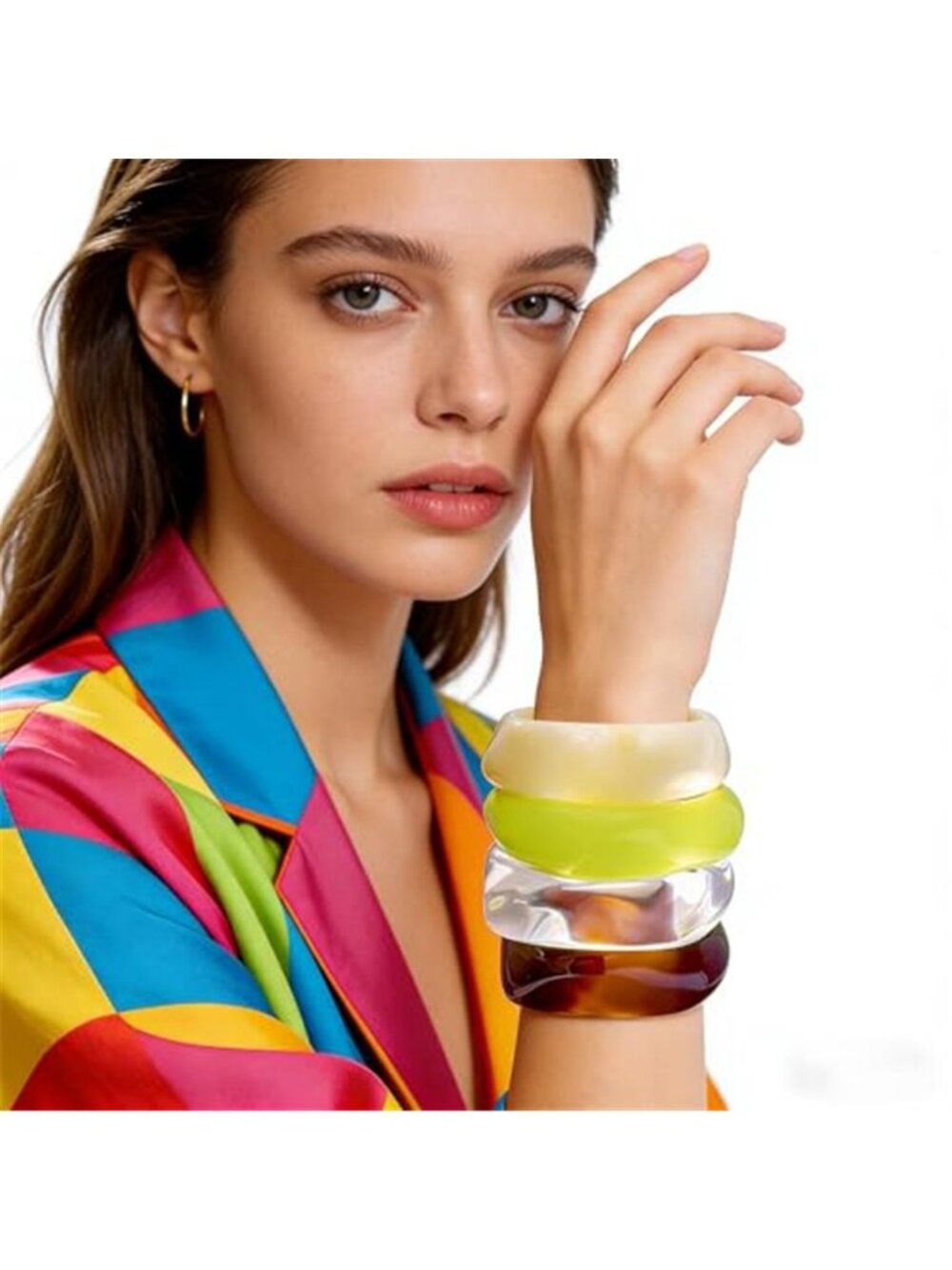 4 PCS Chunky Acrylic Resin Bangle Bracelets for Women Colorful Wide Bangles - Picture 4 of 7